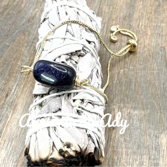 Gold and blue minimalist adjustable bracelet sandstone - Picture 1 of 1